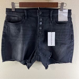 Calvin Klein Jeans High Rise Shorts Black Gray Size 29 Button Fly NWT